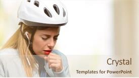  Presentation with bike - PPT layouts featuring asthme - young woman with bike helmet background and a  colored foreground