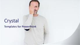  Presentation with elegant man in glasses optics - Colorful PPT theme enhanced with astigmatism - elegant senior man over isolated backdrop and a sky blue colored foreground