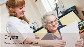  Presentation with eye sight - Audience pleasing PPT theme consisting of astigmatism - optometry female doctor ophthalmologist backdrop and a coral colored foreground