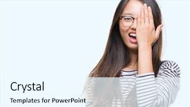  Presentation with glasses - Presentation theme with astigmatism - young asian woman wearing glasses background and a cool aqua colored foreground