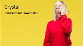  Presentation with emotion - Cool new theme with astigmatism - young beautiful blonde woman wearing backdrop and a  colored foreground