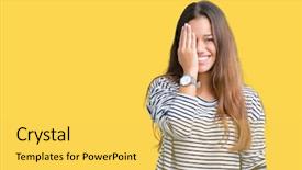  Presentation with wearing a surgical face mask - Colorful theme enhanced with astigmatism - young beautiful brunette woman wearing backdrop and a  colored foreground