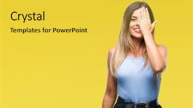  Presentation with elegant - Audience pleasing PPT layouts consisting of astigmatism - young beautiful elegant business woman backdrop and a  colored foreground