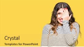  Presentation with emotion - Slides enhanced with astigmatism - young beautiful woman wearing stripes background and a yellow colored foreground