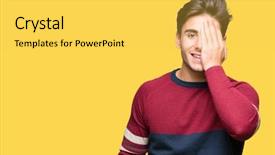  Presentation with emotion - Slides having astigmatism - young handsome man over isolated background and a  colored foreground