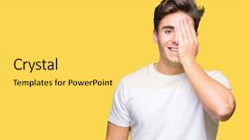  Presentation with young man wearing a hat - Presentation theme featuring astigmatism - young handsome man wearing white background and a  colored foreground