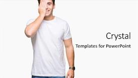  Presentation with one young man exercising handball - Amazing slide set having astigmatism - young handsome man wearing white backdrop and a  colored foreground