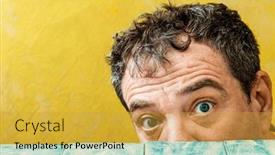  Presentation with look - Cool new PPT layouts with astonished-mature-man-look-close backdrop and a yellow colored foreground