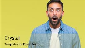 Presentation with face expression recognition - Presentation theme having astonishing - adult hispanic man over isolated background and a yellow colored foreground