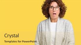  Presentation with fear - Beautiful theme featuring astonishing - beautiful middle ager senior woman backdrop and a yellow colored foreground