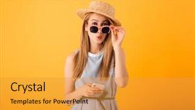  Presentation with blue and yellow phone - Slide deck featuring astonishing - portrait of an astonished young background and a gold colored foreground