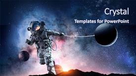  Presentation with media image - Cool new presentation theme with astral - fantasy image with spaceman catch backdrop and a navy blue colored foreground