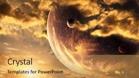  Presentation with alien - Colorful slide set enhanced with astral - sunset in storm sky backdrop and a yellow colored foreground