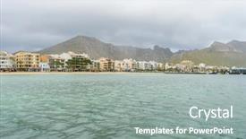  Presentation with seashore - PPT layouts with astrelia extreme weather - mallorca beach with stormy sky background and a gray colored foreground