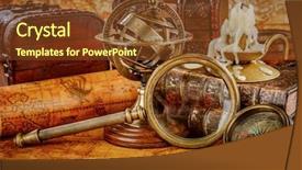  Presentation with ancient map - Amazing theme having astrolabe - vintage still life vintage magnifying backdrop and a tawny brown colored foreground