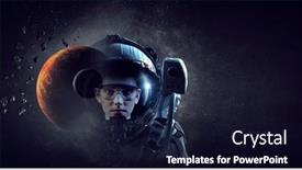  Presentation with exploration - Presentation theme having astronaut-and-space-exploration-theme background and a wine colored foreground