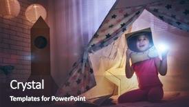  Presentation with rocket - Cool new presentation design with future star - child in an astronaut costume backdrop and a tawny brown colored foreground