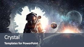  Presentation with astronaut - Slide deck with astronaut explorer in space mixed background and a ocean colored foreground