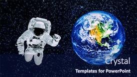  Presentation with astronaut - Amazing theme having astronaut-flies-over-the-earth backdrop and a navy blue colored foreground
