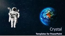  Presentation with astronaut - Audience pleasing PPT layouts consisting of astronaut-flies-over-the-earth backdrop and a navy blue colored foreground