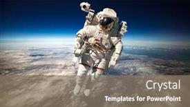  Presentation with outer space - PPT theme featuring astronaut-in-outer-space-against background and a gray colored foreground
