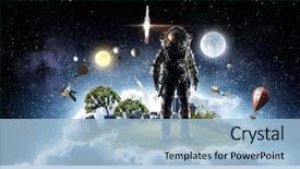 Presentation with outer space - Audience pleasing presentation theme consisting of astronaut in outer space mixed backdrop and a light blue colored foreground