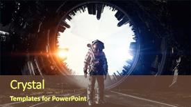  Presentation with outer space - Amazing PPT theme having astronaut in outer space mixed backdrop and a tawny brown colored foreground