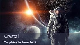  Presentation with outer space - Beautiful PPT theme featuring astronaut in outer space mixed backdrop and a tawny brown colored foreground