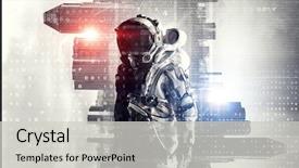  Presentation with space suit - Presentation theme having astronaut in space suit mixed background and a light gray colored foreground
