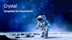  Presentation with media - PPT theme featuring astronaut on the moon mixed background and a navy blue colored foreground