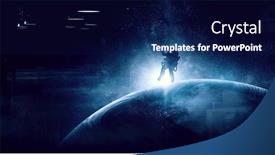  Presentation with astronaut - Presentation theme featuring astronaut-on-the-other-planet background and a navy blue colored foreground