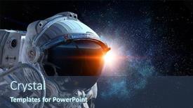  Presentation with astronaut - Colorful presentation design enhanced with astronaut-pioneer-doing-research-mixed backdrop and a ocean colored foreground