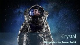  Presentation with astronaut - Beautiful theme featuring astronaut-pioneer-doing-research-mixed backdrop and a ocean colored foreground