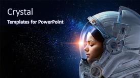  Presentation with astronaut - PPT layouts consisting of astronaut-pioneer-doing-research-mixed background and a navy blue colored foreground