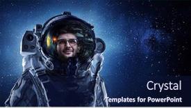  Presentation with astronaut - Beautiful presentation theme featuring astronaut-pioneer-doing-research-mixed backdrop and a navy blue colored foreground