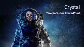  Presentation with astronaut - Audience pleasing theme consisting of astronaut-pioneer-doing-research-mixed backdrop and a navy blue colored foreground
