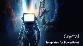  Presentation with astronaut - Colorful presentation theme enhanced with astronaut-with-tv-head backdrop and a navy blue colored foreground