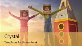  Presentation with children playing - Audience pleasing presentation theme consisting of background of sunset star backdrop and a yellow colored foreground