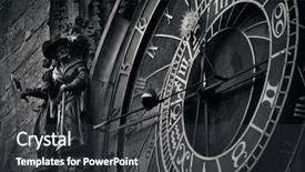  Presentation with prague astronomical clock - Colorful presentation theme enhanced with astronomer - astronomical clock closeup in old backdrop and a dark gray colored foreground