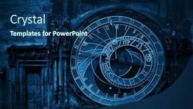  Presentation with prague astronomical clock - Theme enhanced with astronomical-clock-closeup-in-old background and a navy blue colored foreground