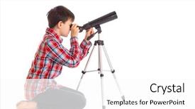  Presentation with telescope - PPT theme with astronomical telescopes - boy with telescope background and a white colored foreground