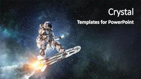  Presentation with spaceman - Presentation design having astronomy - spaceman on flying board mixed background and a wine colored foreground
