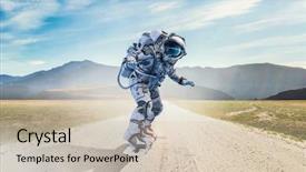  Presentation with spaceman - Cool new slide deck with astronomy - spaceman on flying board mixed backdrop and a soft green colored foreground