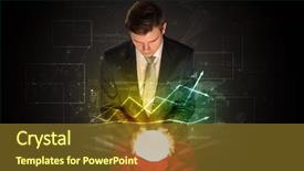  Presentation with magic ball - Slides consisting of astronomy - young businessman making predictions background and a tawny brown colored foreground