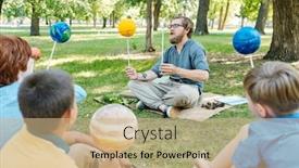  Presentation with planets - Amazing presentation design having astronomy-teacher-with-beard-sitting backdrop and a coral colored foreground