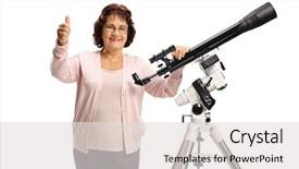  Presentation with telescope - Colorful slides enhanced with elderly woman with a telescope backdrop and a light gray colored foreground