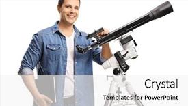  Presentation with telescope - Audience pleasing PPT layouts consisting of astronomical science - smiling young man backdrop and a white colored foreground