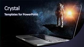  Presentation with explorer - Presentation theme having human kidney - space explorer and laptop mixed background and a navy blue colored foreground