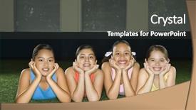  Presentation with group of girls - Presentation enhanced with astroturf - four multiethnic girls lying background and a dark gray colored foreground