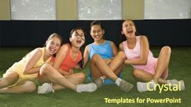  Presentation with four seasons change - Audience pleasing presentation design consisting of astroturf - four multiethnic girls sitting backdrop and a  colored foreground